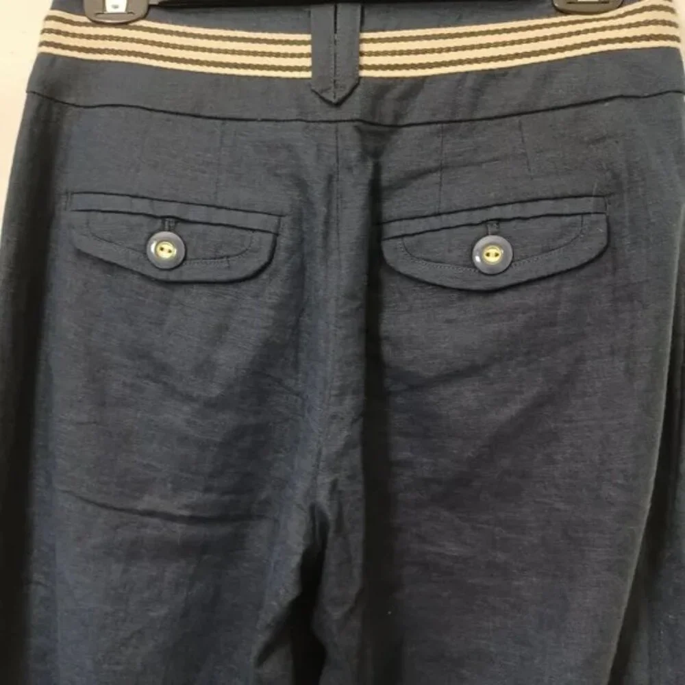 Anthropologie Elevenses High-Rise Navy Linen Blend Pants, Size 2 - Picture 4 of 6